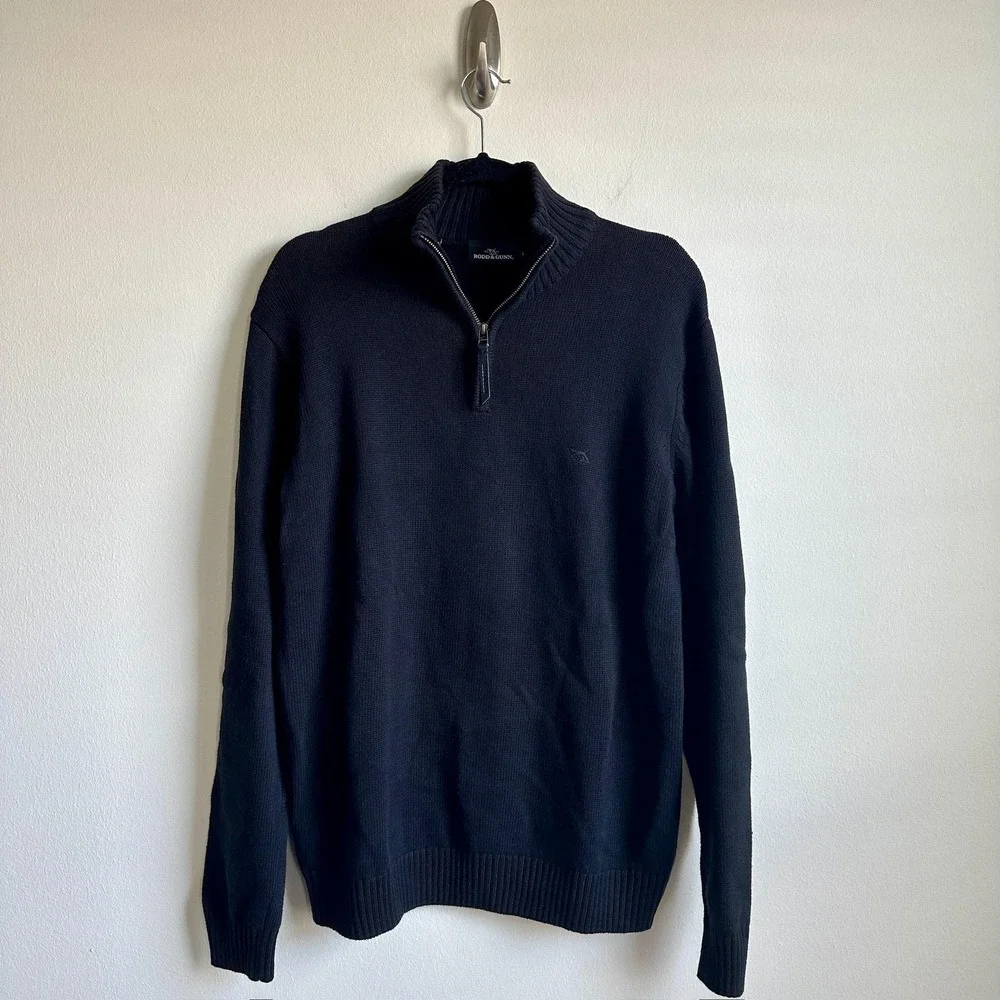 Rodd & Gunn Sweater Mens S Black (Ink) Quarter Zip Pullover 100% Cotton Logo NWT
